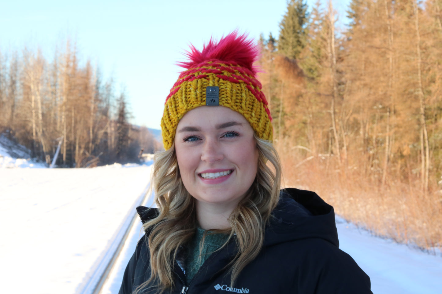 Red and Gold Lotus Knit Hat (Merino Wool)