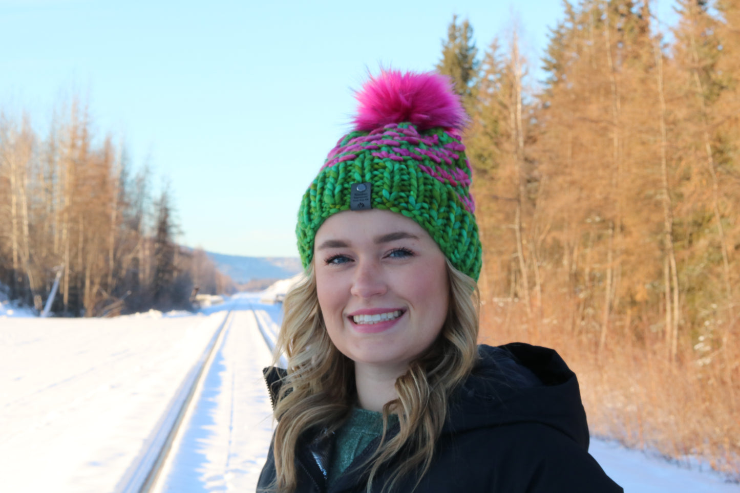 Green and Pink Lotus Hat (Merino Wool)