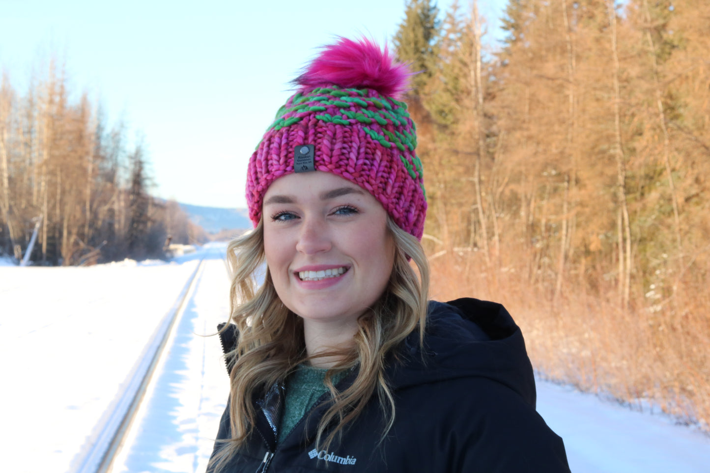 Green and Pink Lotus Hat (Merino Wool)