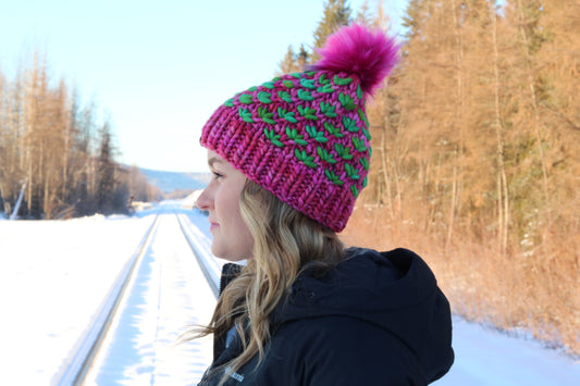 Green and Pink Lotus Hat (Merino Wool)