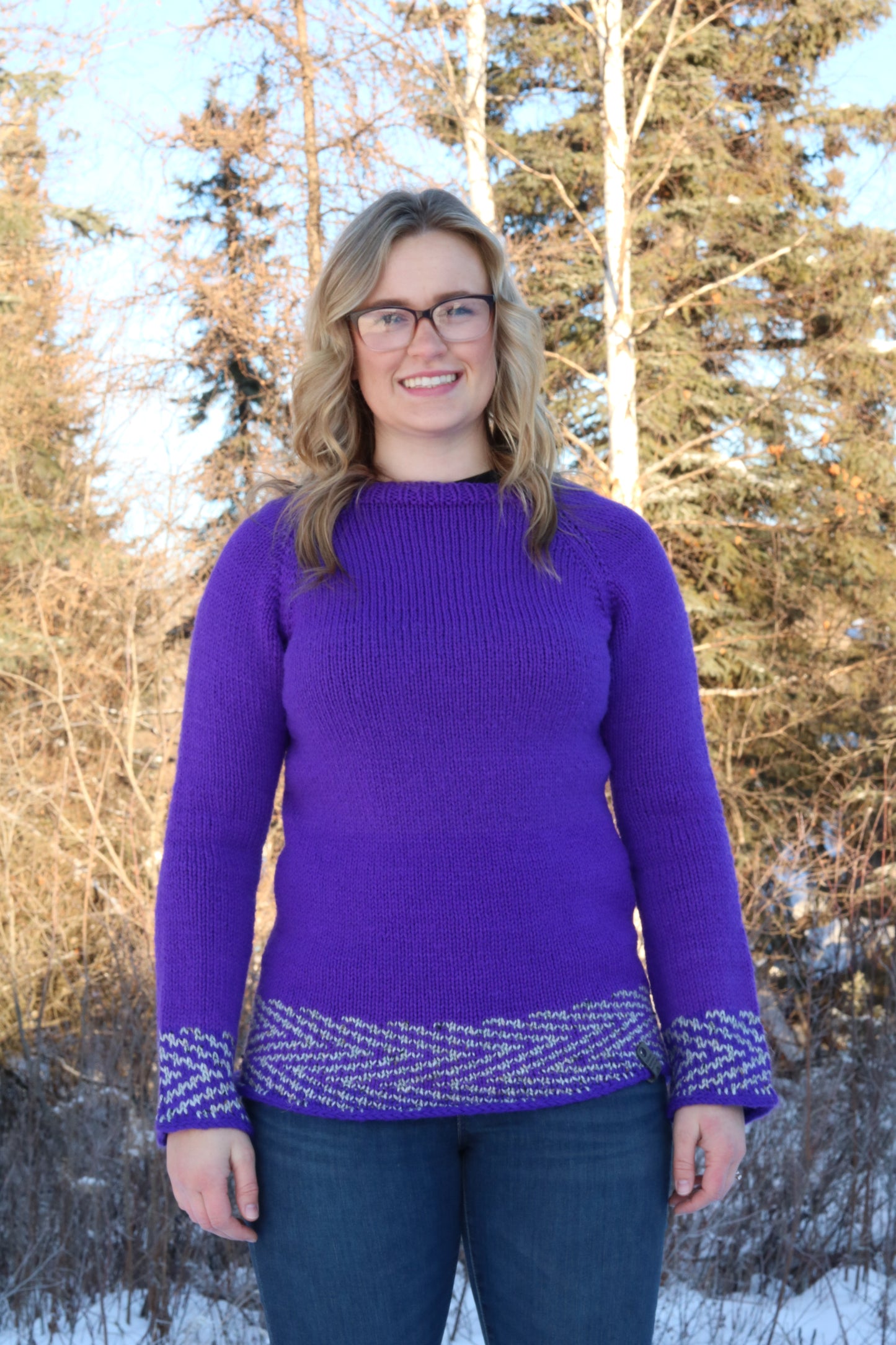 Purple and Gray Chevron Knit Sweater