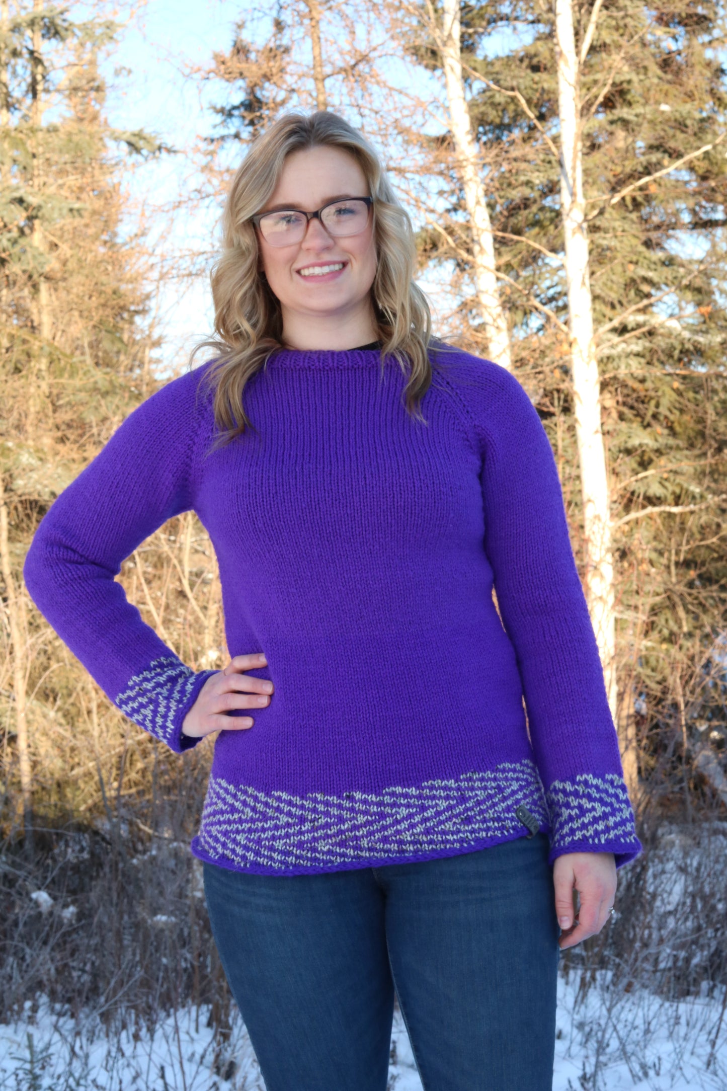 Purple and Gray Chevron Knit Sweater