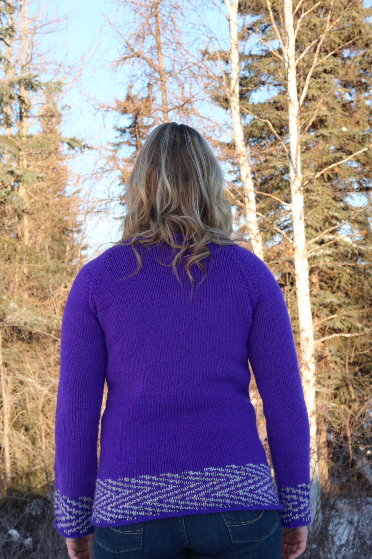 Purple and Gray Chevron Knit Sweater