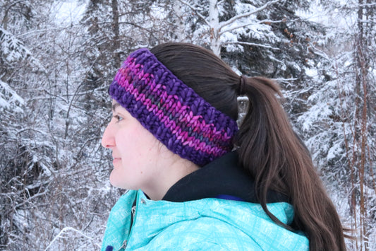 Purple & Pink Striped Headband (Merino Wool)