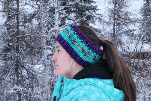 Purple & Blue Striped Headband (Merino Wool)