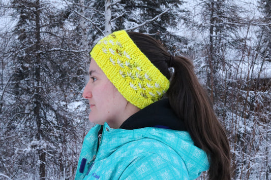 Neon Yellow Multi-Colored Lotus Headband (Merino Wool)