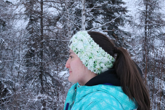 Green & White Alaskan Cables Headband (Merino Wool)