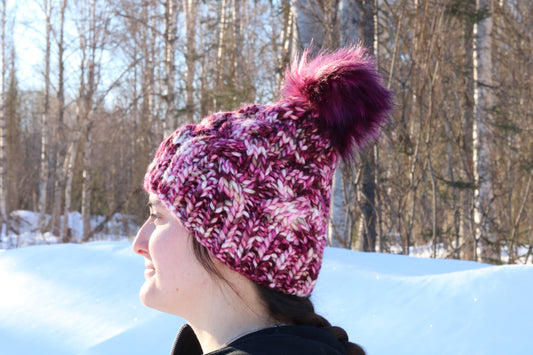 Pink & Purple Alaskan Cables Hat (Merino Wool)