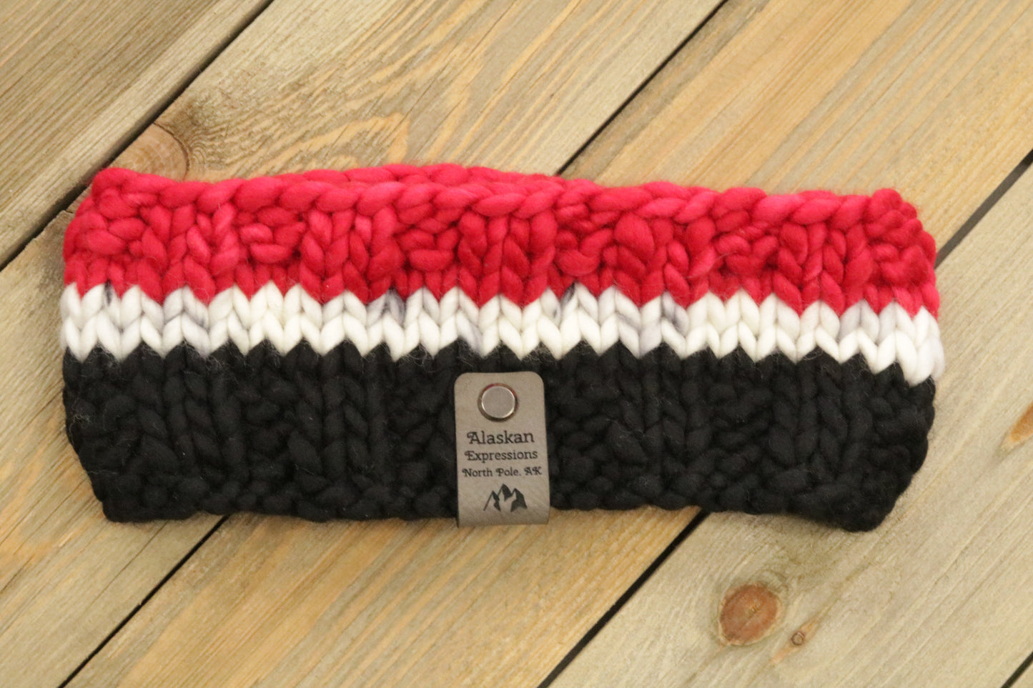 Red, Gray, & Black Headband (Merino Wool)