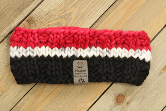 Red, Gray, & Black Headband (Merino Wool)