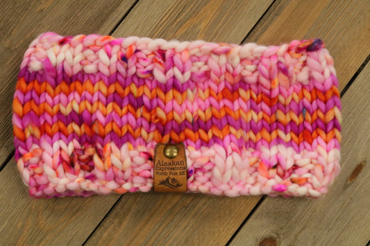 Pink & Orange Knit Headband (Merino Wool)