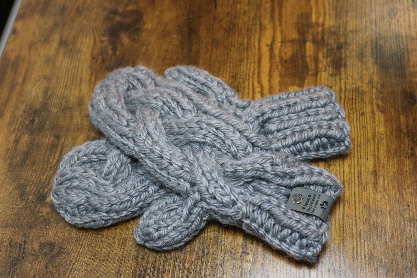 Silver Alaskan Cable Knit Mittens