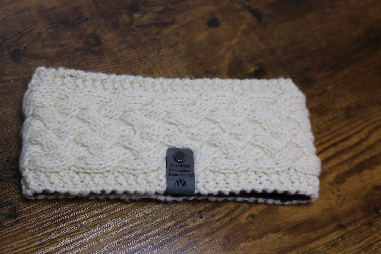 Cream Fleece Lined Celtic Cable Headband