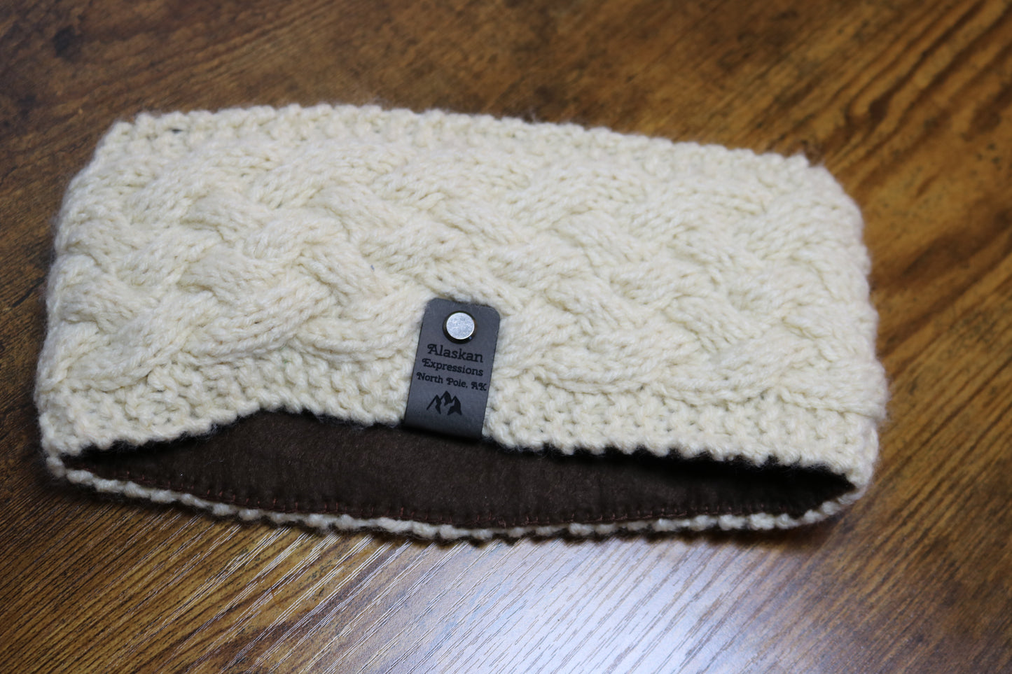 Cream Fleece Lined Celtic Cable Headband