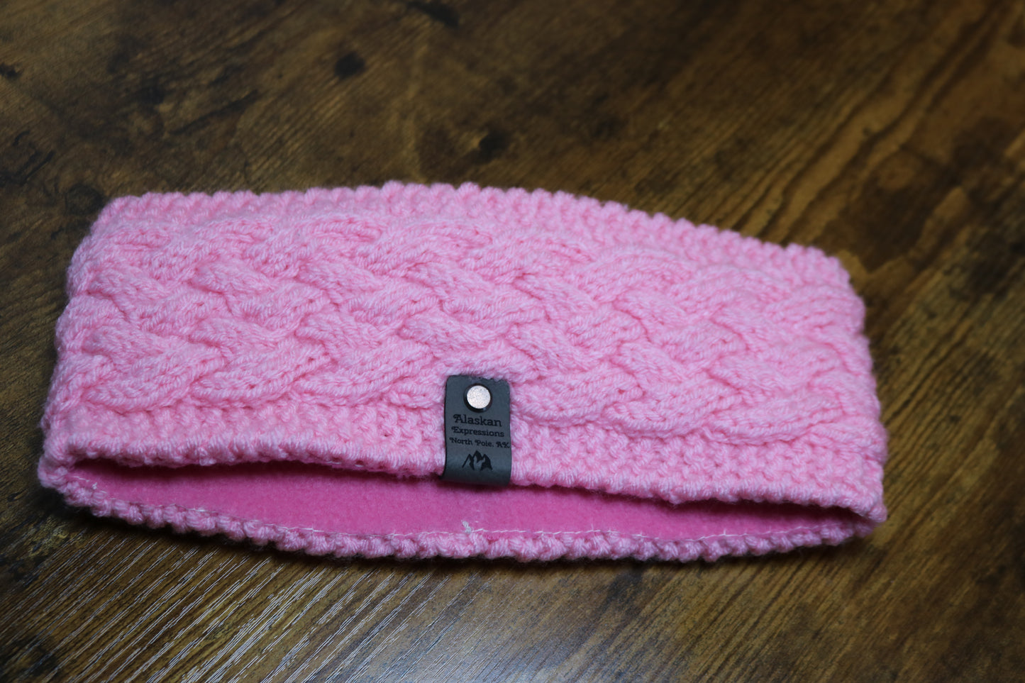 Pink Fleece Lined Celtic Cable Headband