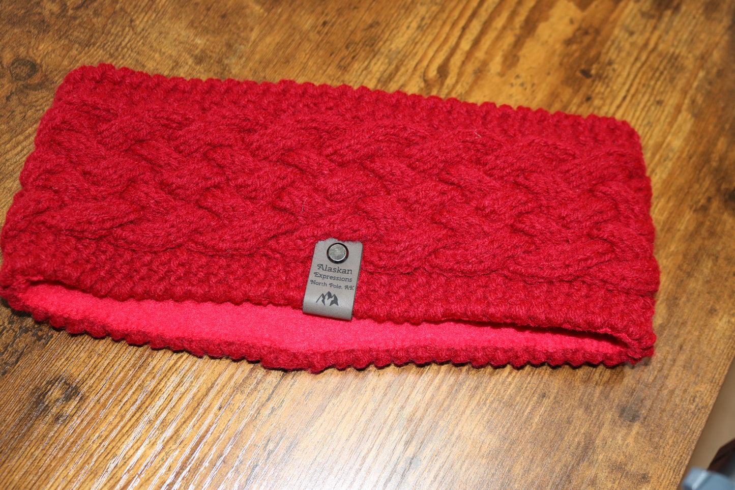 Red Fleece Lined Celtic Cable Headband