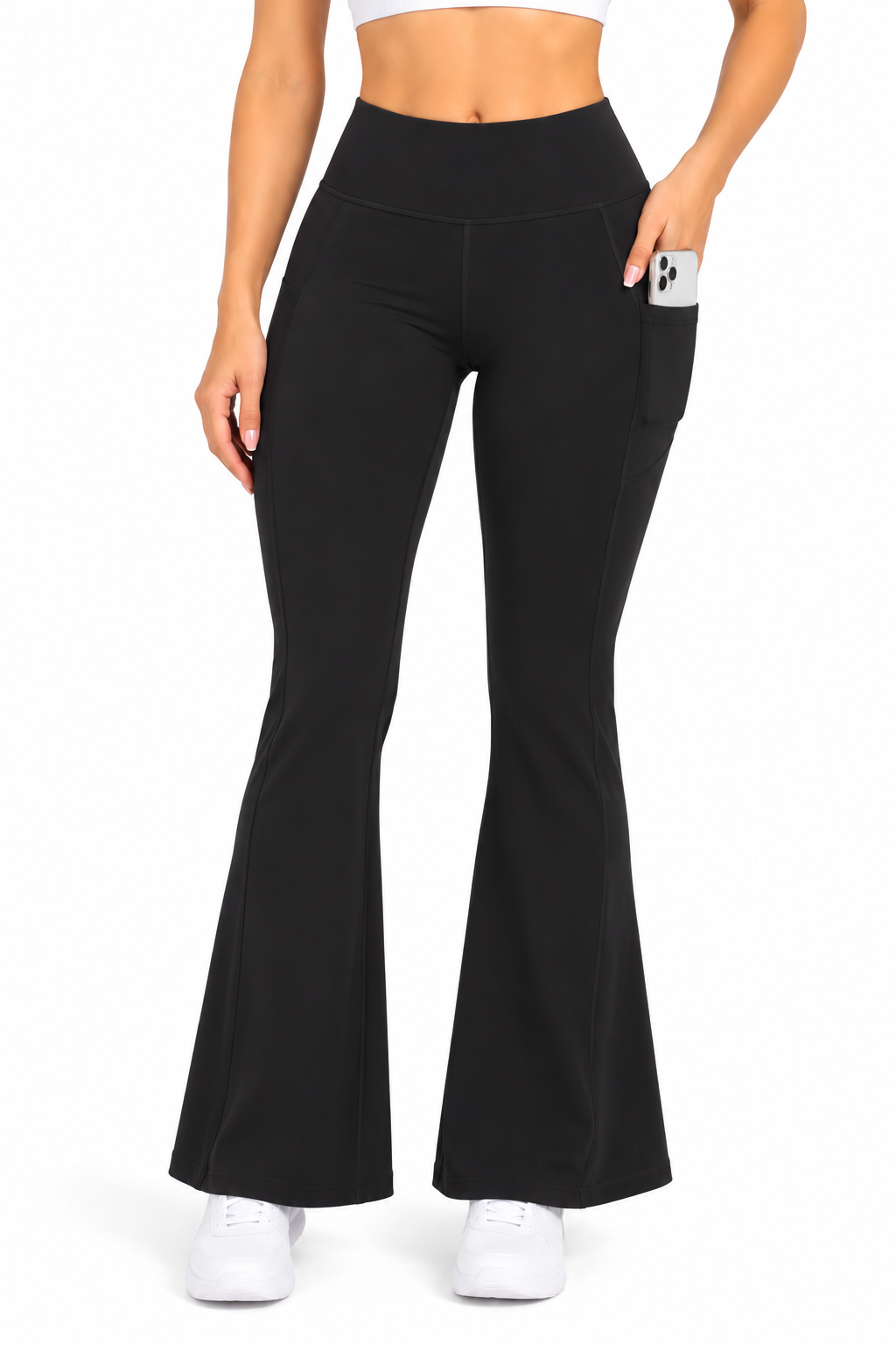 Fleece lined yoga flare leggings with side pockets : Black
