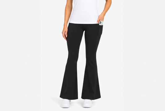 Fleece lined yoga flare leggings with side pockets : Black