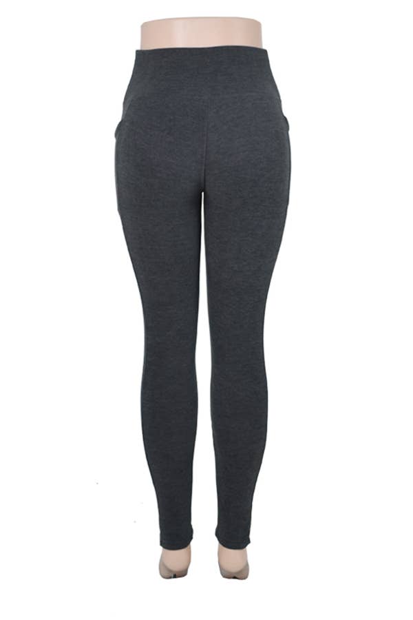 Fur lined solid winter thicker warm legging w/side pockets : Black