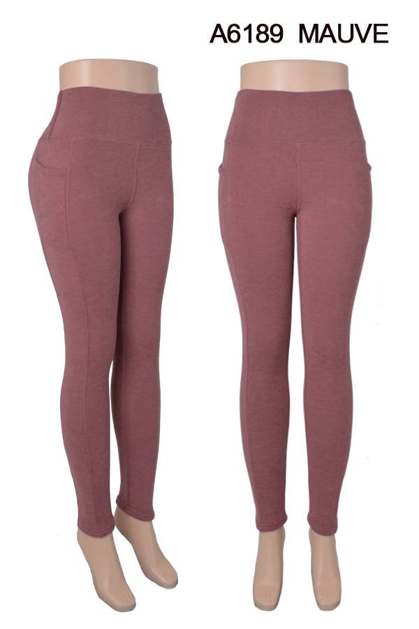 Fur lined solid winter thicker warm legging w/side pockets : Mauve