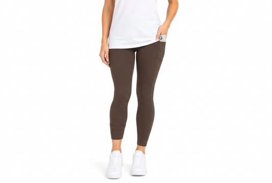 Fleece lined skinny yoga leggings with side pockets : Brown