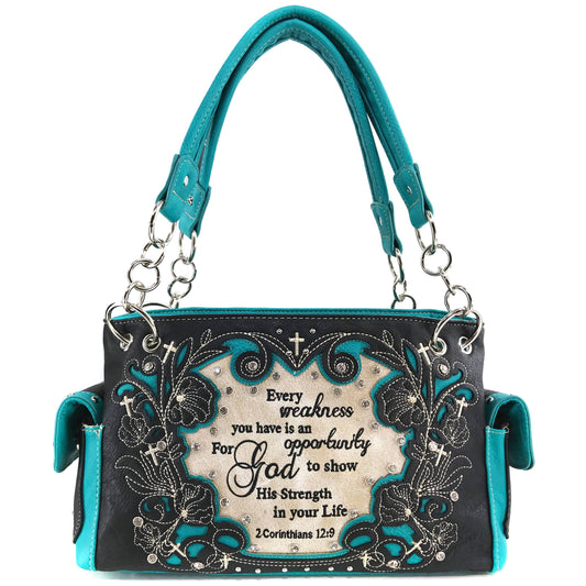 Bible Verse 2 Corinthians Western Women's Handbag Purse: Turquoise