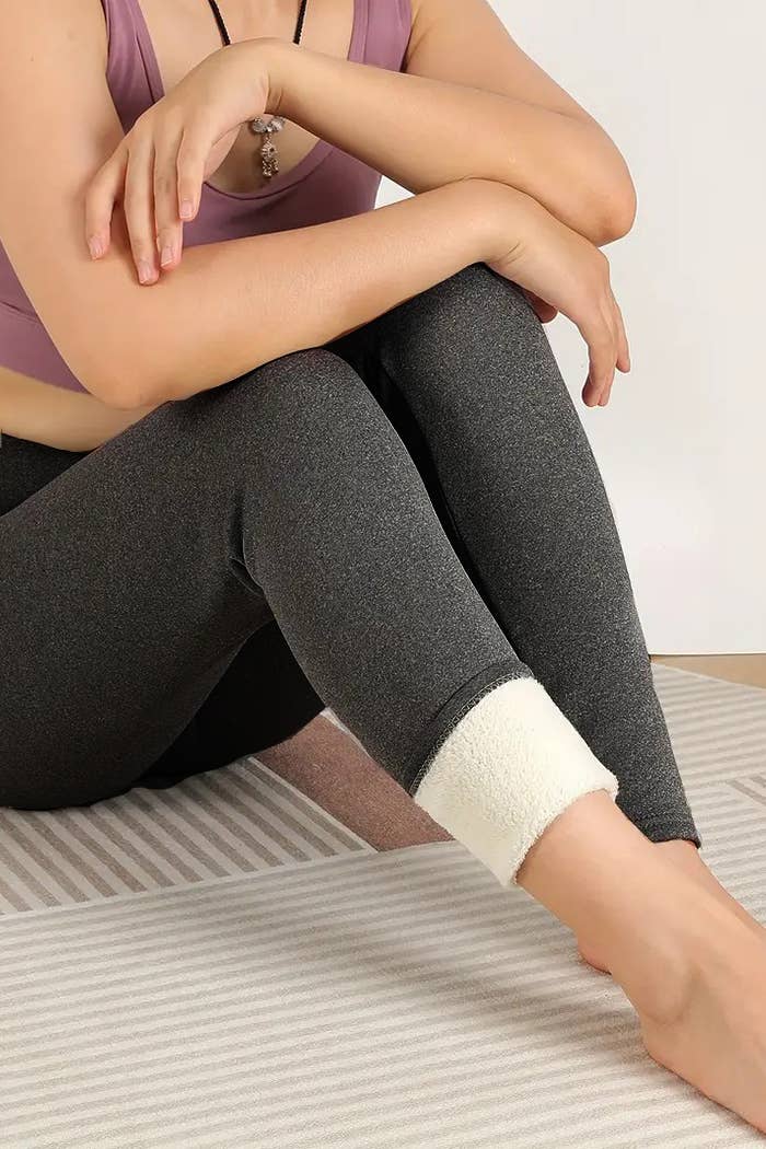 Lambskin thermal fur lined high waist winter warm leggings: Charcoal Gray