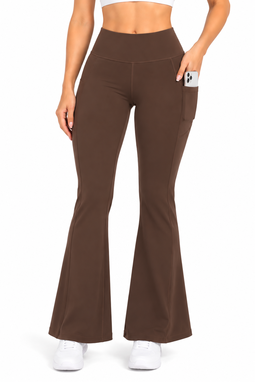Fleece lined yoga flare leggings with side pockets : Black