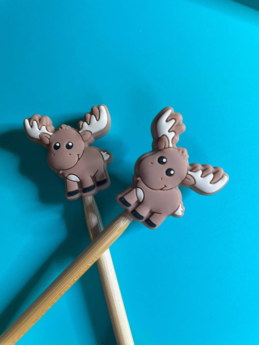 Winter Alaskan Moose Knitting Needle Stoppers