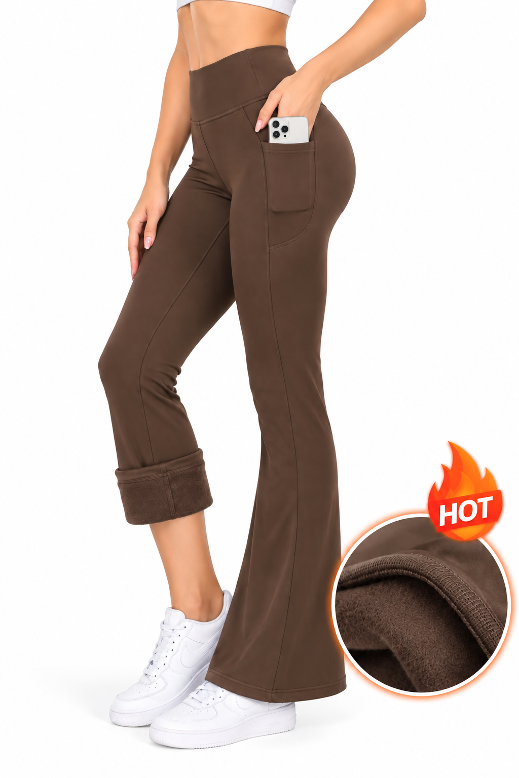 Fleece lined yoga flare leggings with side pockets : Black