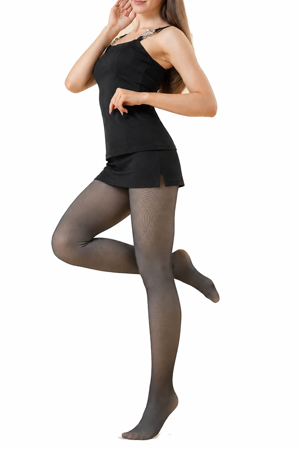 Thermal Fleece Lined Tights - Nude Look Black Stocking