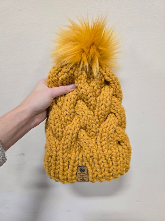 Mustard Yellow Alaskan Cables Chunky Knit Hat