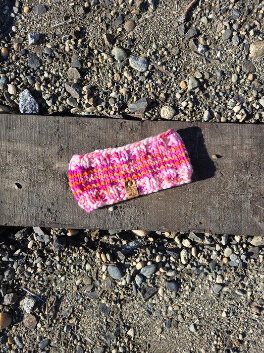 Pink & Orange Knit Headband (Merino Wool)