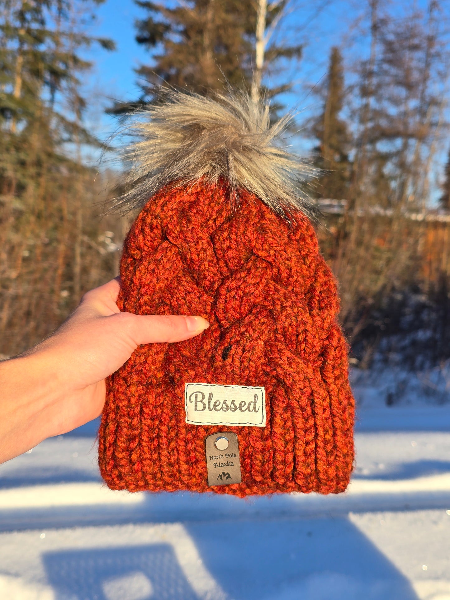 Child Fall Orange Alaskan Cables Hat