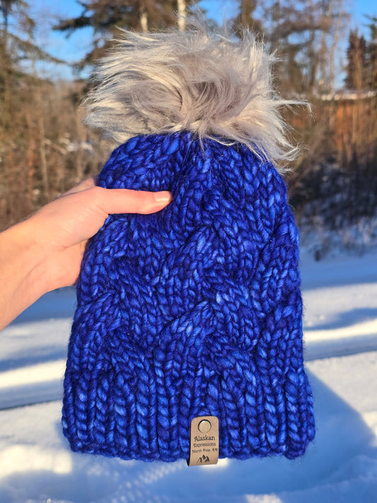 Blue Alaskan Cables Knit Hat (Merino Wool)