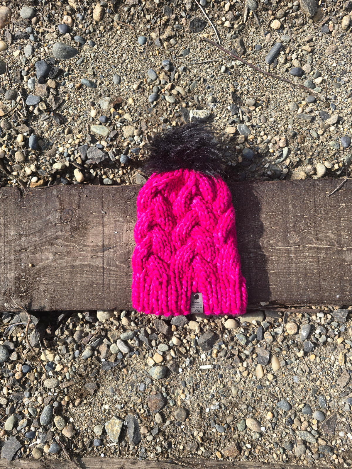 Hot Pink Alaskan Cables Hat (Merino Wool)