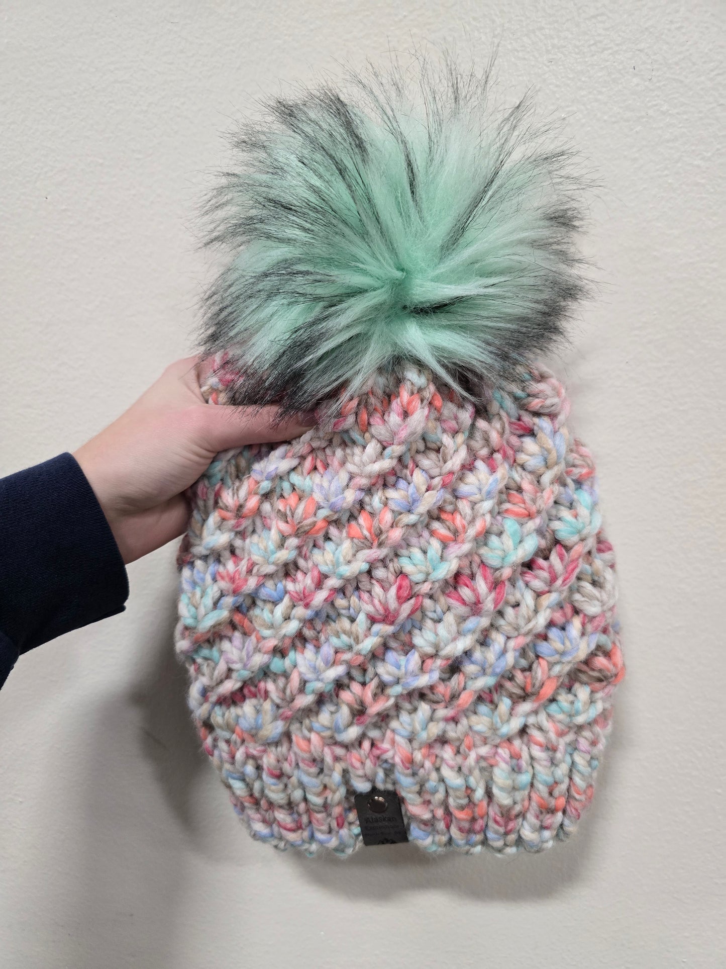 Pink & Blue Chunky Knit Crush Hat