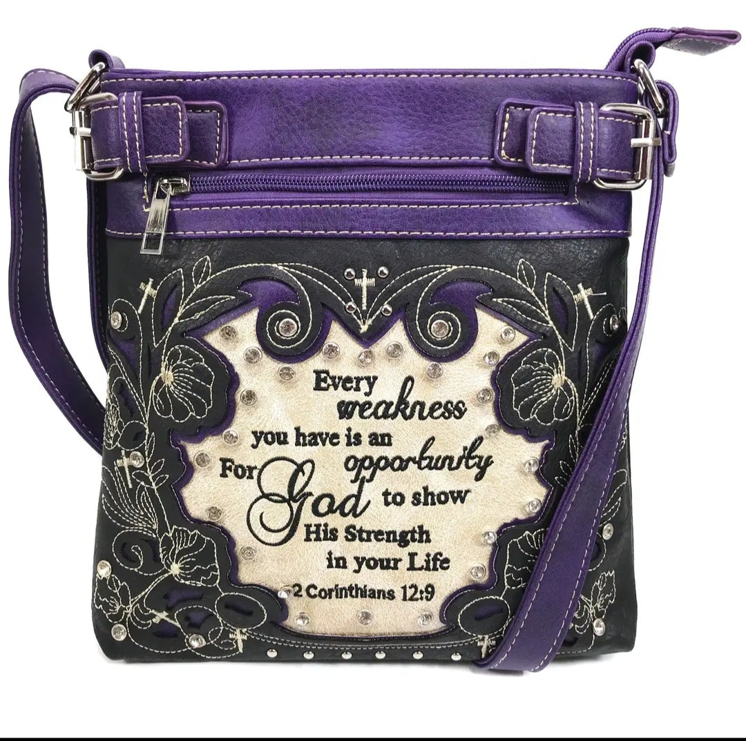 Bible Verse 2 Corinthians Western Women's Crossbody Bag: Purple