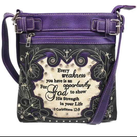 Bible Verse 2 Corinthians Western Women's Crossbody Bag: Purple