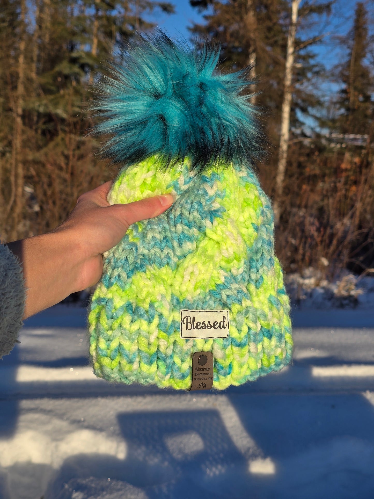 Bright Chunky Knit Alaskan Cables Hat