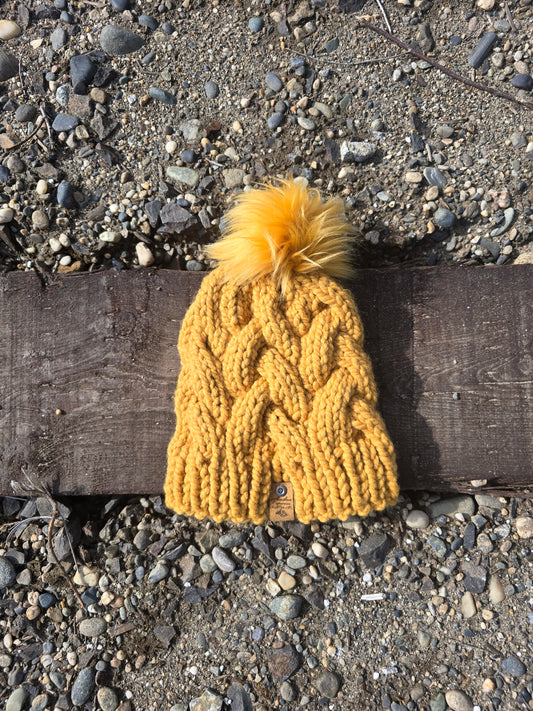 Mustard Yellow Alaskan Cables Chunky Knit Hat