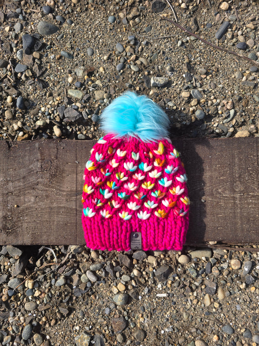 Pink Multicolored Lotus Hat (Merino Wool)