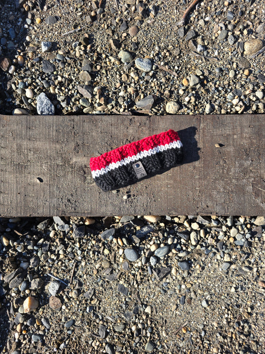 Red, Gray, & Black Headband (Merino Wool)