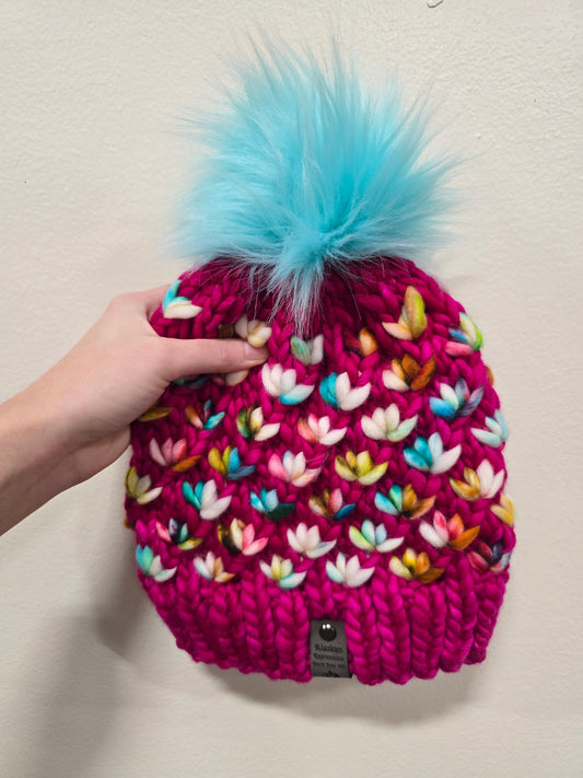 Pink Multicolored Lotus Hat (Merino Wool)